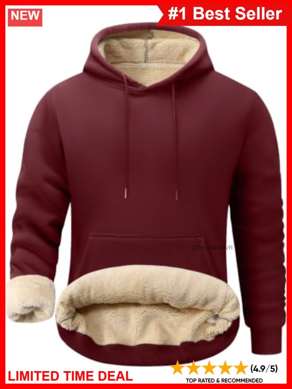 Mens Fleece Sherpa Lined Hoodie Winter Thick Hooded Sweatshirt